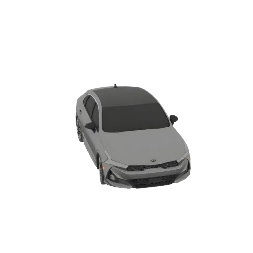 A 3D model of a modern silver sedan with a black roof, viewed from a three-quarter front angle against a white background.