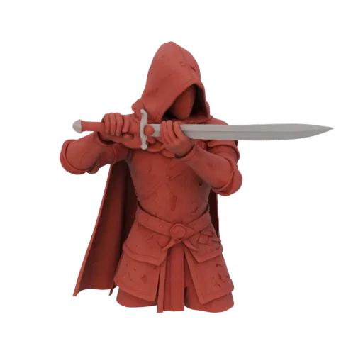 Miniatura STL de Pícaro Medieval Apuntando, render de mesa a tres cuartos, miniatura de escaramuza imprimible en resina con h