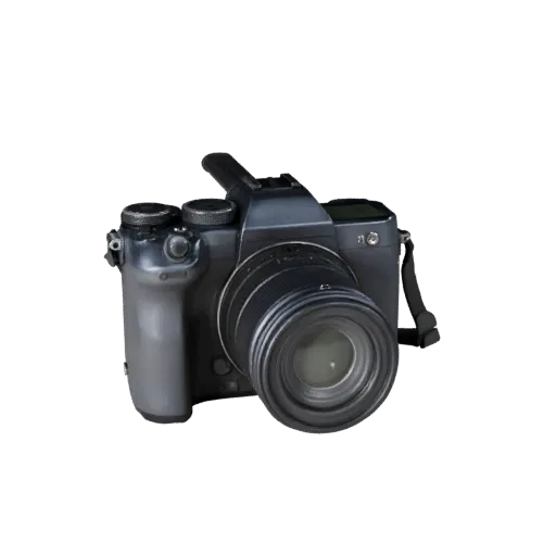 Mirrorless Video Camera Realistic 3D model, three-quarter studio render, showing textured grips, lens barrels.