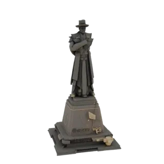3D-Modell des Salawat-Julaew-Denkmals in Ufa, Statue des Helden auf einem detaillierten Sockel, in Grau gerendert.