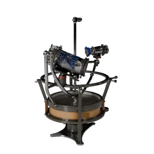 Portable Observatory Mount 3D model, three-quarter front view, Unreal Engine viewport, showing metal tubes, form detail.