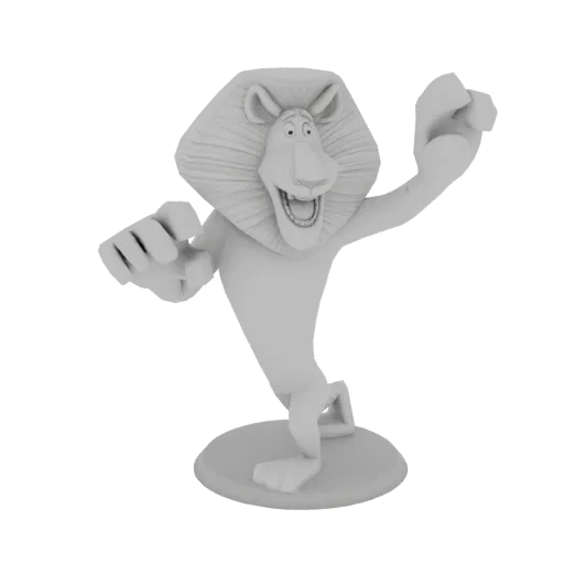 3D model of Alex the Lion from Madagascar in a dynamic, dancing pose, with his mouth open and arms outstretched, standing on