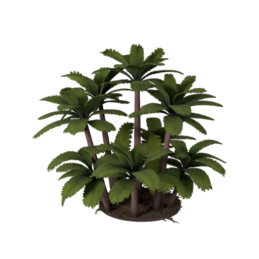 Palm Island Vegetation High Poly 3D model, close-up cinematic environment render, showing leaf clusters, terrain detail.