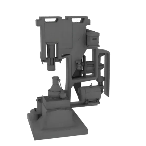 3D-Modell einer Vintage Industriepresse mit komplexen mechanischen Teilen und einem soliden Sockel.
