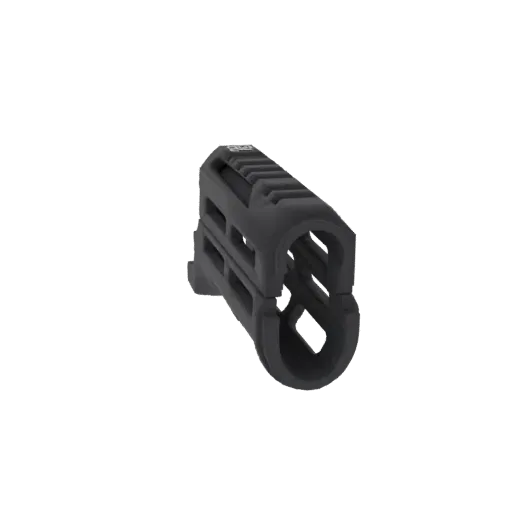 3D model of a black tactical rail grip attachment with a textured surface and clamp mechanism.