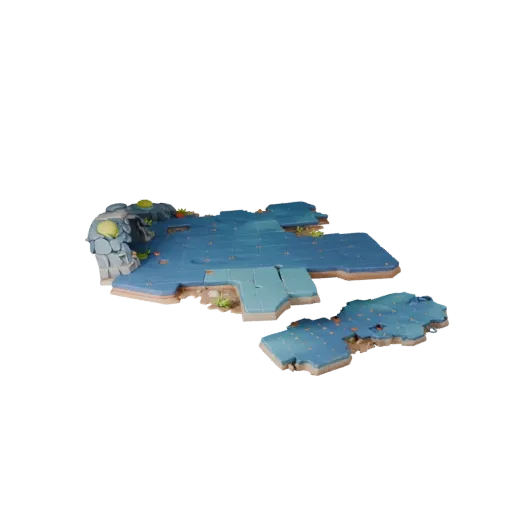 Wet Cave Floor Section Modular 3D model, isometric modular kit view, showing layered soil, built remnants.