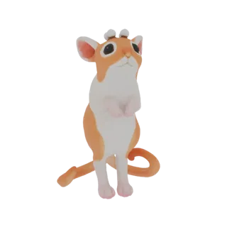 Modelo 3D de un jerbo adorable con ojos grandes y orejas tupidas, de pie con la cola enroscada.