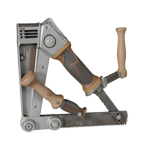 Worn Saw Realistic 3D model, three-quarter studio render, showing painted metal, functional silhouettes.