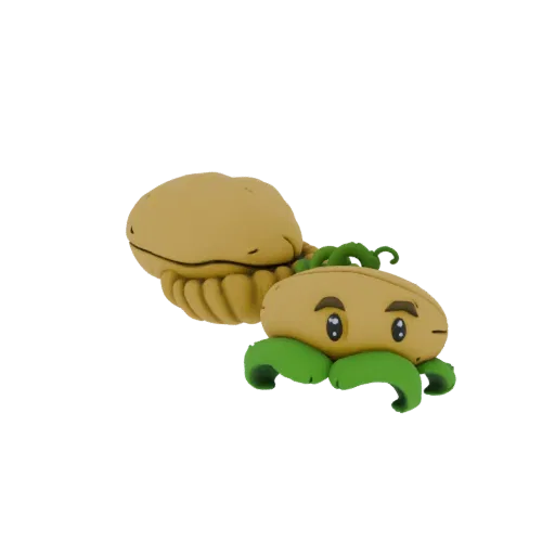 3D model of a Peashooter plant firing a pea and a Wall-nut plant from Plants vs. Zombies.