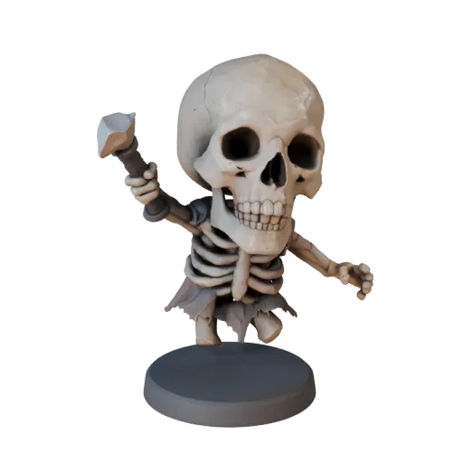 Undead Skeleton Miniature high poly 3D model preview showing silhouette, studio close-up view, pose and resin detail