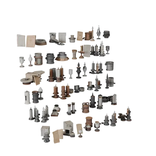 Market Candle Cluster 3D model, three-quarter front view, Unity viewport, showing paper-like cards, form detail.