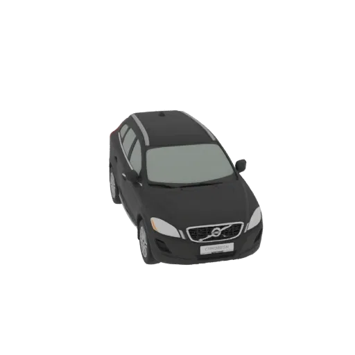 A 3D model of a dark grey Volvo XC60 SUV, viewed from a slightly elevated front-right angle against a black background.