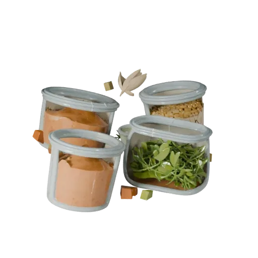 Fresh Herb Spice Jars Stylized 3D model, stylized isometric render, showing powders, small ingredient shapes.