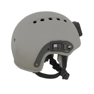 Modelo 3D de caixa de capacete AI futurista cinza com fixações e reentrâncias para eletrônicos