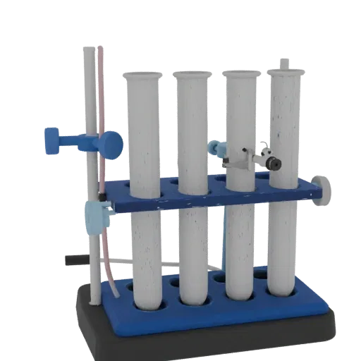 Research Test Tube Rack Realistic 3D model, three-quarter studio render, showing glass, recognizable lab forms.