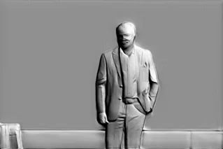 3D model of a bas-relief of a man named Kirill in a business suit, standing with hands in pockets.