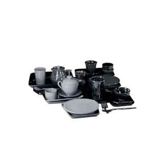 Picnic Tea Service High Poly 3D model, close-up studio render, showing ceramic, arranged serving layout.