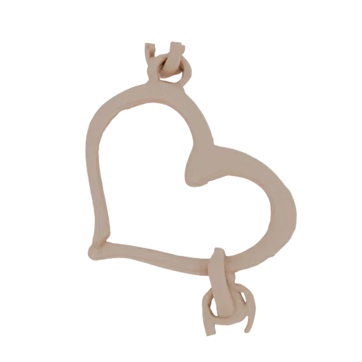 Rendu 3D d'un pendentif cœur ouvert avec une béa, présenté sur fond noir.