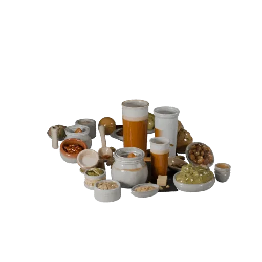 Baking Spice Jars High Poly 3D model, close-up studio render, showing powders, small ingredient shapes.