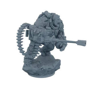 3D model of a bear soldier in military armor holding a heavy machine gun with a large ammo belt, standing on a rocky base.