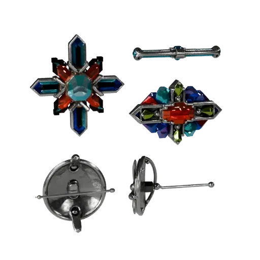Vintage Brooch game ready 3D model, isometric studio render, highlighting brooch seams, edges, and finish layers.