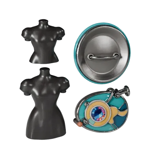 Vintage Lapel Pin game ready 3D model, top-down studio render, with calibrated brooch silhouette and material reads.