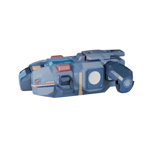 Cyberpunk Energy Cell Low Poly 3D model, game viewport three-quarter view, showing emissive strips, form detail.