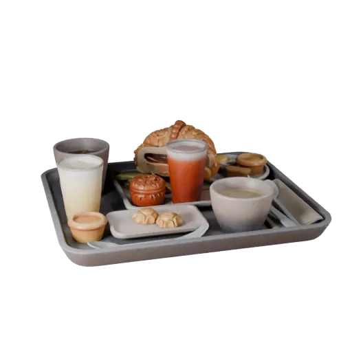 Picnic Breakfast Tray Realistic 3D model, three-quarter studio render, showing ceramic, arranged serving layout.