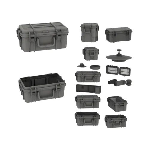 Sealed Ammo Case Printable 3D model, isometric STL render, showing plastic, usable openings.