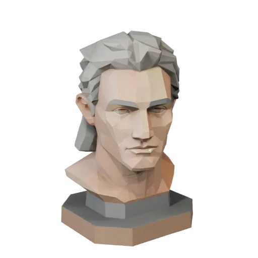 Anteprima modello 3D low poly Busto Storico Ritratto che mostra piani del viso, vista a tre quarti
