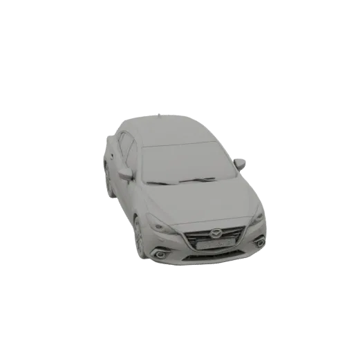 A 3D model render of a grey Mazda 3 Hatchback, viewed from a three-quarter front angle against a white background.