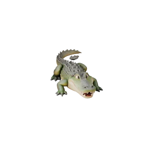 Modèle 3D d'alligator de dessin animé, rendu de vie sauvage de profil, asset animal stylisé avec plis de peau, formes de crêt