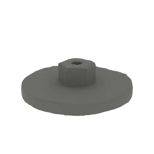 3D render of a gray hexagonal nut base with a flat circular bottom and a hexagonal top.