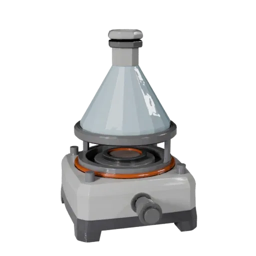 Biology Lab Burner Low Poly 3D model, game viewport three-quarter view, showing glass, recognizable lab forms.