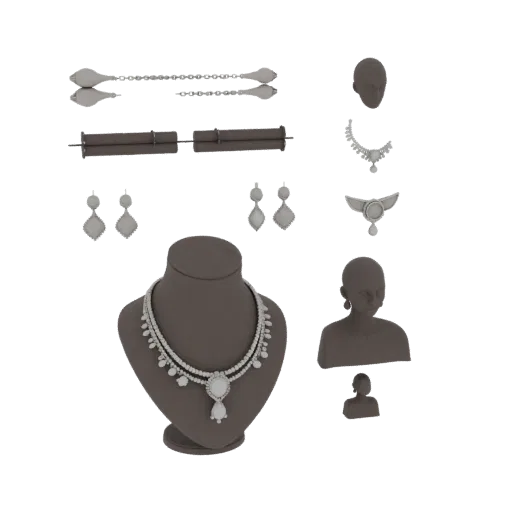 Bridal Jewelry Set scene ready 3D model, top-down studio render, showing set silhouette and surface contrast.