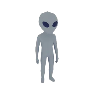 A low-poly 3D model of a grey alien standing upright against a white background.