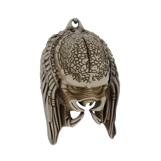 3D model render of a Predator helmet designed as a pendant, showcasing intricate details and a metallic finish.