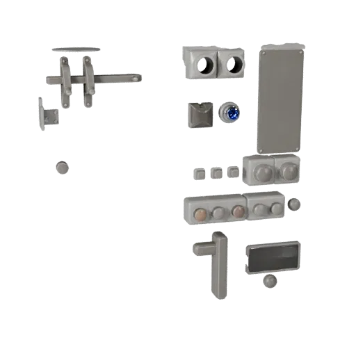 Modern Locked Door Panel 3D model, three-quarter front view, Unity viewport, showing metal hinges, form detail.