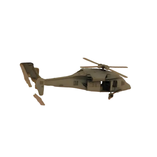 3D model render of a detailed UH-60 Black Hawk helicopter in a neutral pose against a white background.