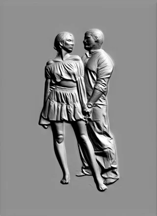Modello 3D di bassorilievo raffigurante una coppia innamorata in stile antico, uomo e donna che si tengono per mano