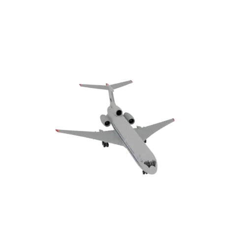 Modelo 3D de un avión de pasajeros Tupolev Tu-154 blanco con tres motores traseros y cola en T, visto desde un ángulo ligeram