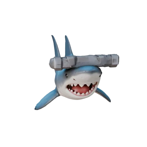 Cartoon Hammerhai 3D-Modell, Seitenansicht Wildlife-Rendering, stilisiertes Tier-Asset mit Unterwasser-Haut-Reaktion, Flossen