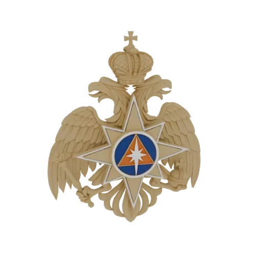 3D model of the Russian Ministry of Emergency Situations emblem, featuring a double-headed eagle, crown, and central shield.