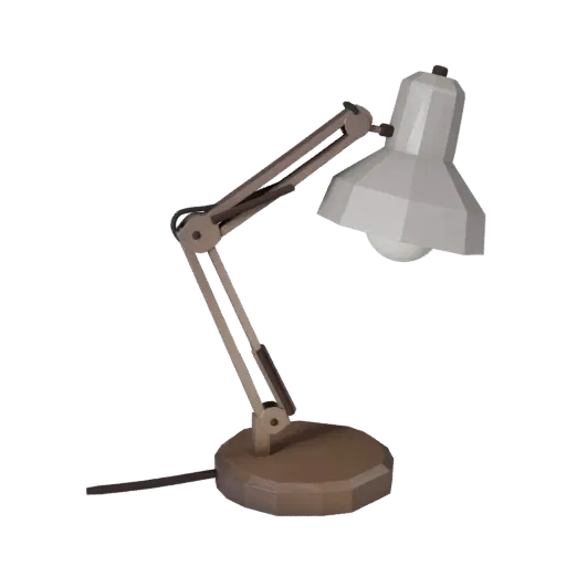 Minimal Desk Lamp Low Poly 3D model, office, game viewport three-quarter view, metal detail.