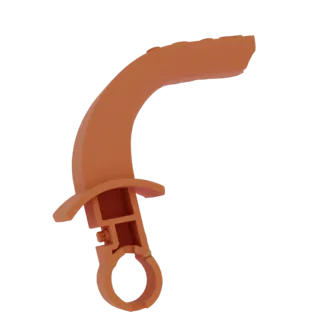 3D model of a curved orange medical airway tube with a connector and ring