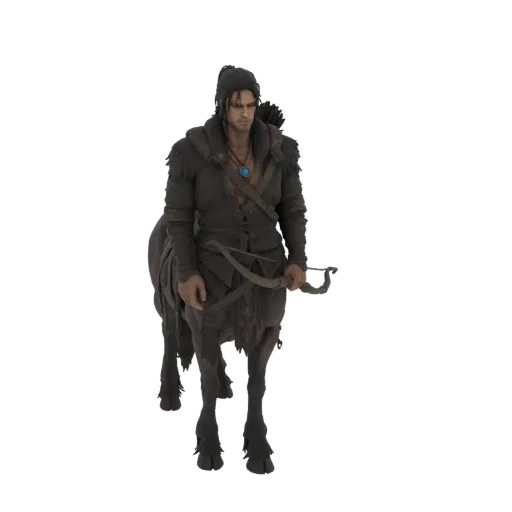 3D model of a realistic Centaur Archer with a bow, standing on a white background.