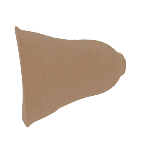 Render de modelo 3D de uma prótese realista de ponta de dedo polegar humano, em tom de pele, mostrando textura detalhada da p