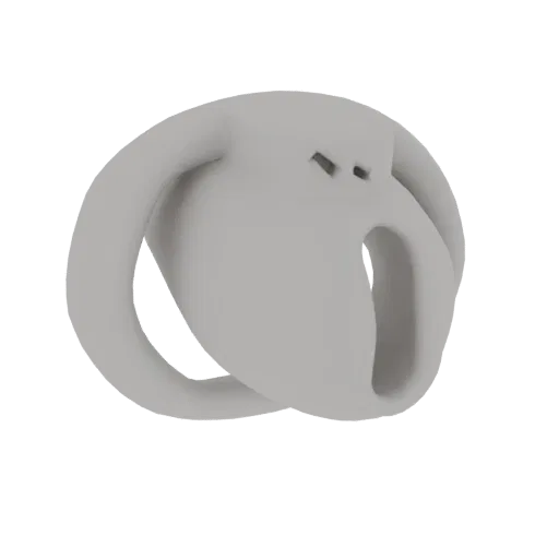 3D render of a light gray abstract sculpture with smooth surfaces and interlocking ring elements, set against a black backgro