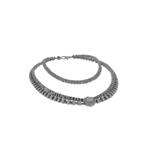 Layered Chain Necklace scene ready 3D model, top-down studio render, showing necklace silhouette and surface contrast.
