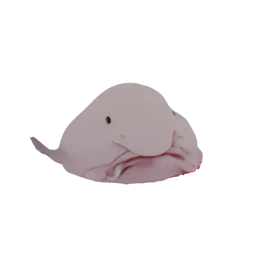 Un rendu 3D d'un poisson-globe avec son corps gélatineux caractéristique et son expression triste.